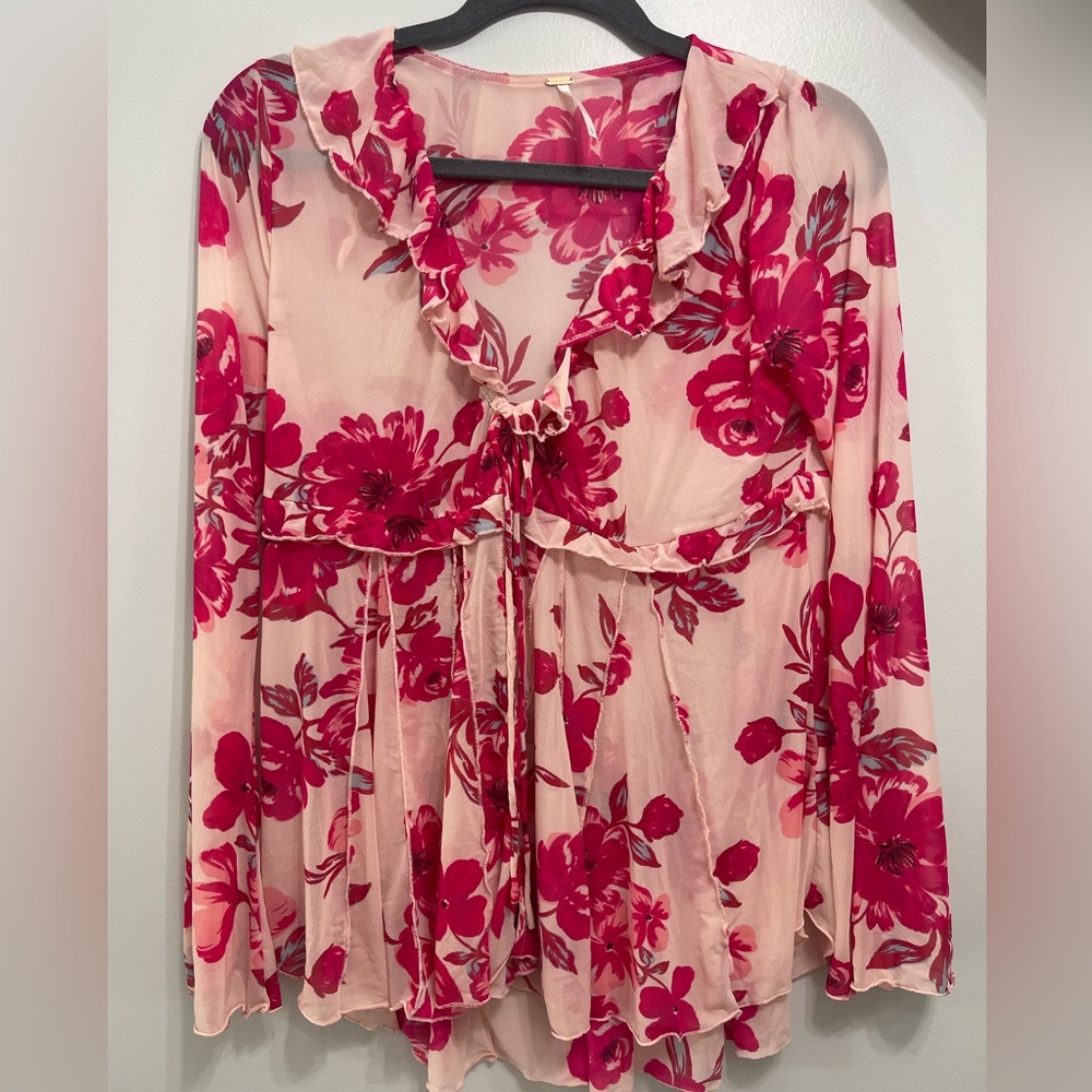 Free People Floral Blouse - Pink and Red